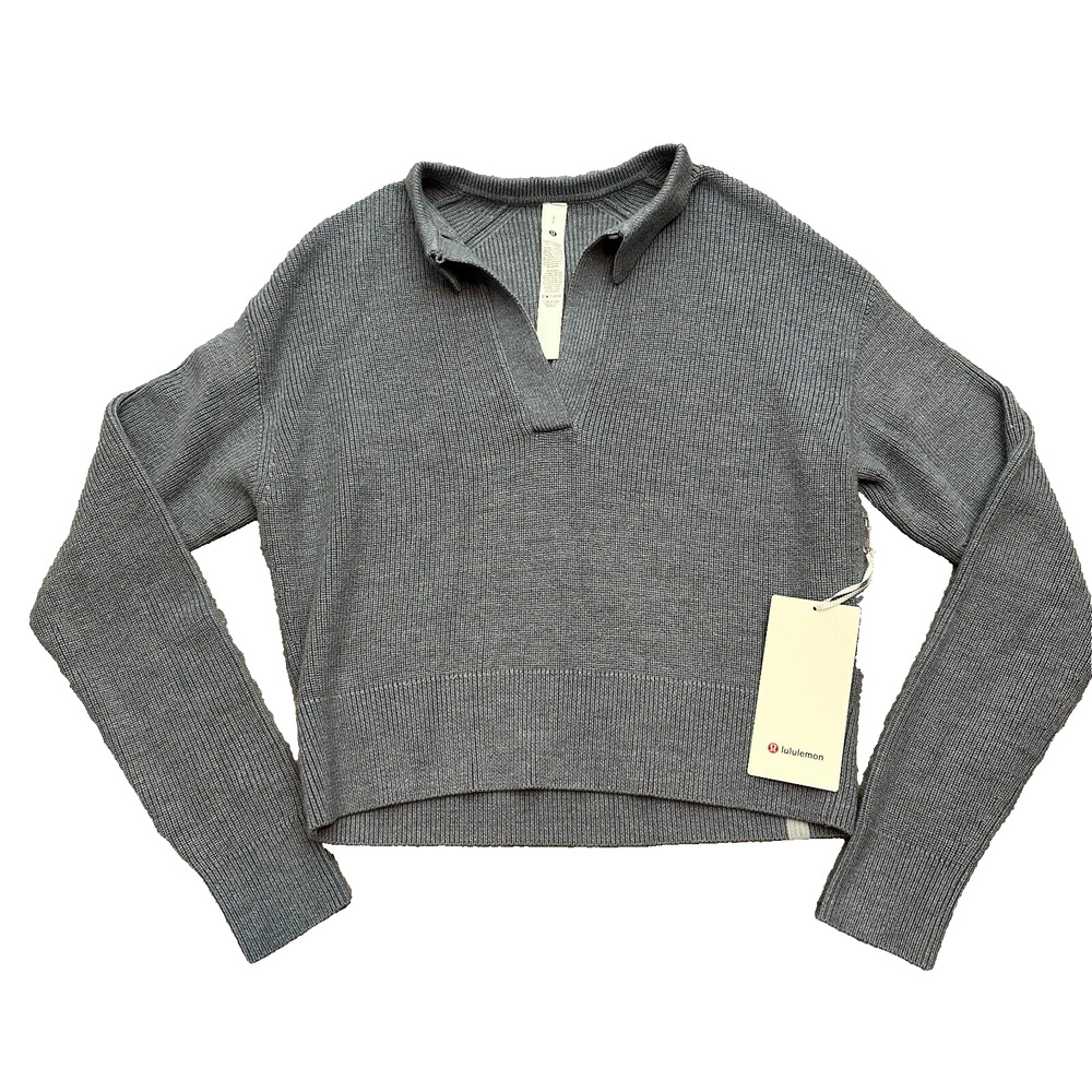 Lululemon Collared Merino Wool Sweater BBHR Heather Belgian Blue Gray Size Small